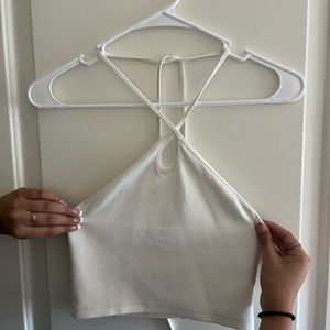 White cross halter top crop top